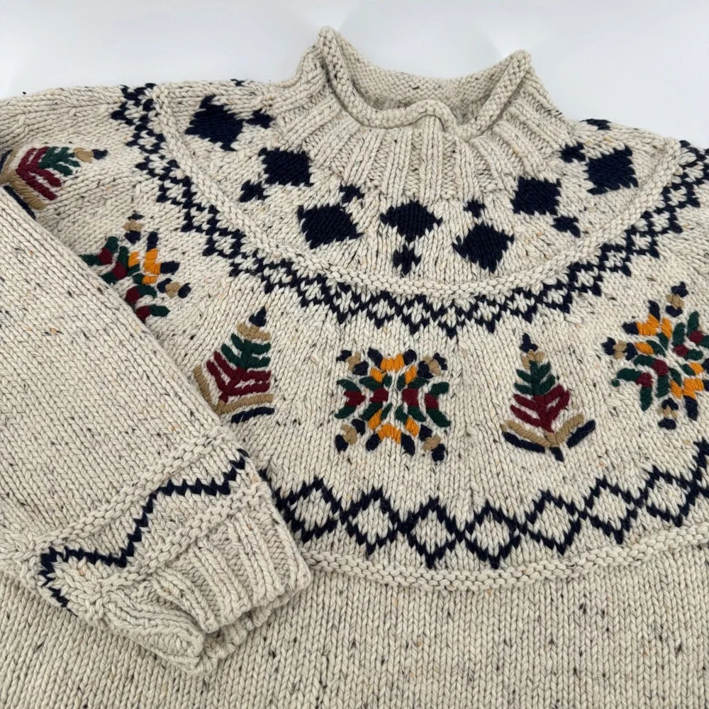 Vintage Outback Red Sweater Womens M Cream Fair Isle Wool Blend Mock Neck Chunky - Picture 1 of 9